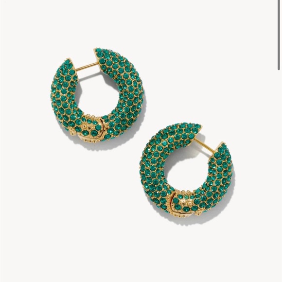 Kendra Scott Mikki Gold Pave Hoop Earrings in Green Crystal - Picture 1 of 4